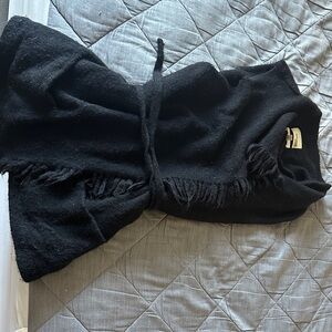 Wilfred Black Knit Fringe Wrap with Waist Tie- Aritzia